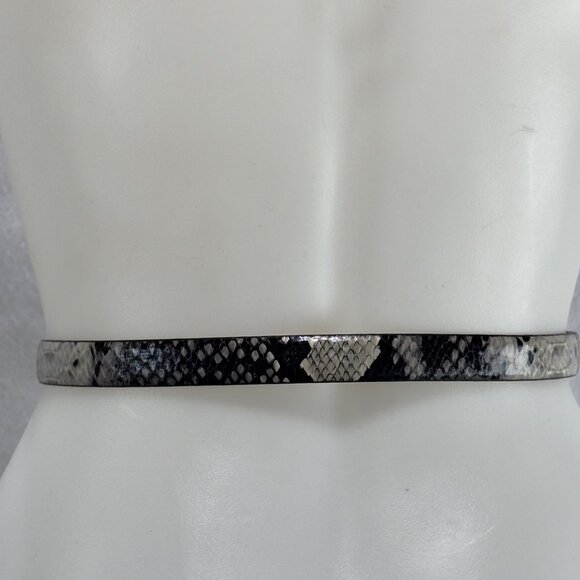 Snakeskin Pattern Thin Belt Gold Buckle Womens S/P Synthetic Leather Black White - Picture 10 of 10